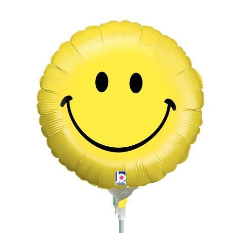 10cm Smiley Face Foil Balloon #2511595AF - Each (Inflated, supplied air-filled on stick) TEMPORARILY UNAVAILABLE