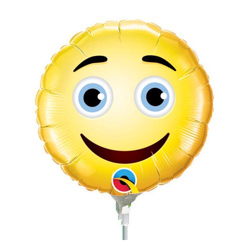 22cm Smiley Face Foil Balloon #49411AF - Each (Inflated, supplied air-filled on stick)  TEMPORARILY UNAVAILABLE