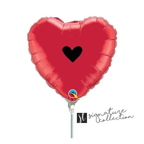 10cm Signature Heart Black Red Foil Balloon #JT1018 (Inflated, supplied air-filled on stick) 