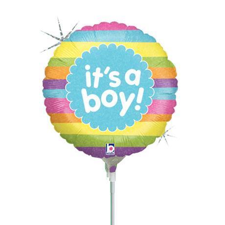 10cm Baby Boy It's A Boy Rainbow Stripes Foil Balloon ...