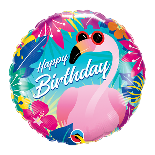 45cm Round Birthday Tropical Flamingo Foil Balloon #10220 - Each (Pkgd.) 