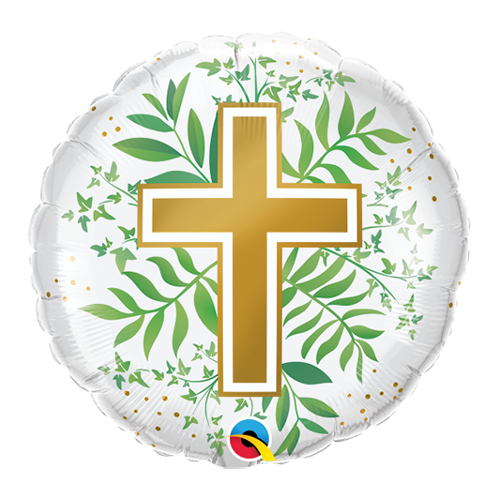 45cm Religious Golden Cross & Greenery Foil Balloon #10256 - Each (Pkgd.)