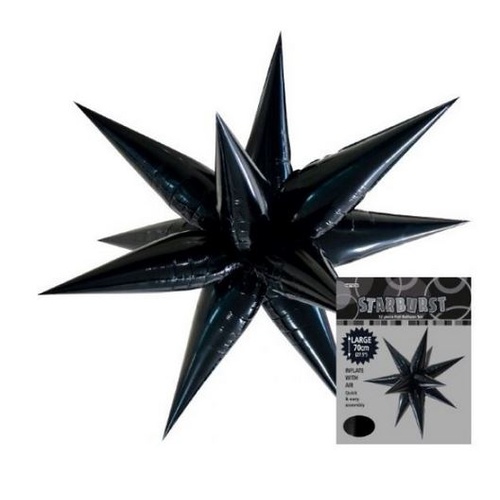 70cm Shape Foil Starburst Black Air Fill ONLY #1042855 - Each (Pkgd.) 