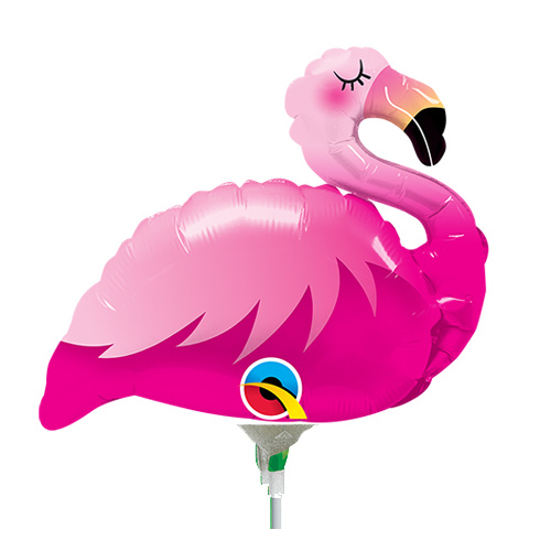 Mini Shape Animal Pink Flamingo Foil Balloon 35cm #10464AF - Each (Inflated, supplied air-filled on stick) 
