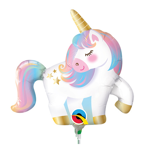 Mini Shape Unicorn 35cm Foil Balloon #10470AF - Each (Inflated, supplied air-filled on stick)
