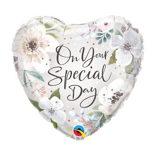 45cm Wedding Special Day White Floral Foil Balloon #10489 - Each (Pkgd.)