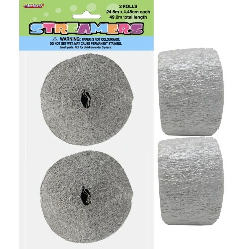 Paper Crepe Streamer Metallic Silver 24m (81ft) #1063089 - 2Pk (Pkgd.)