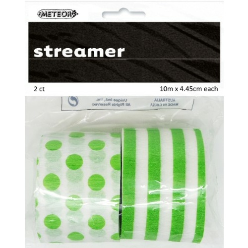 Paper Crepe Streamer Stripes & Dots Lime Green 4.45cm x 10m #1063179 - 2Pk (Pkgd.) DISC.