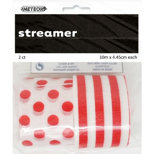 Paper Crepe Streamer Stripes & Dots Ruby Red 4.45cm x 10m #1063180 - 2Pk (Pkgd.)