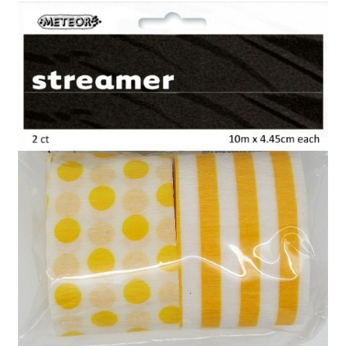 Paper Crepe Streamer Stripes & Dots Sunflower Yellow 4.45cm x 10m #1063181 - 2Pk (Pkgd.)