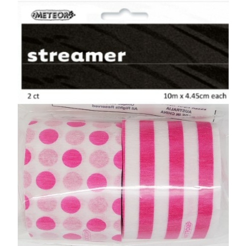 Paper Crepe Streamer Stripes & Dots Hot Pink 4.45cm x 10m #1063183 - 2Pk (Pkgd.)