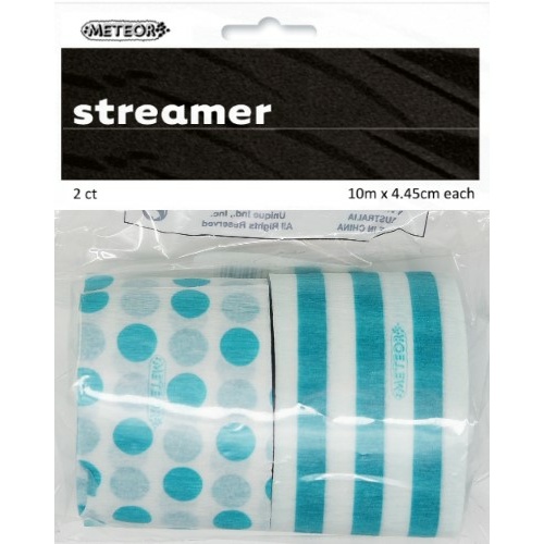 Paper Crepe Streamer Stripes & Dots Carribean Teal 4.45cm x 10m #1063184 - 2Pk (Pkgd.)