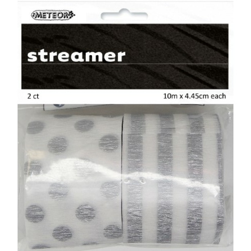 Paper Crepe Streamer Stripes & Dots Metallic Silver 4.45cm x 10m #1063186 - 2Pk (Pkgd.)
