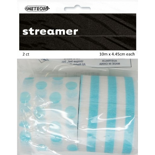 Paper Crepe Streamer Stripes & Dots Powder Blue 4.45cm x 10m #1063187 - 2Pk (Pkgd.)