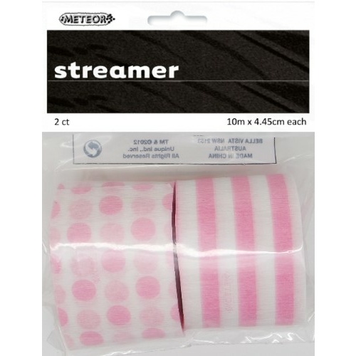 Paper Crepe Streamer Stripes & Dots Lovely Pink 4.45cm x 10m #1063188 - 2Pk (Pkgd.)