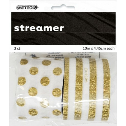 Paper Crepe Streamer Stripes & Dots Metallic Gold 4.45cm x 10m #1063189 - 2Pk (Pkgd.)