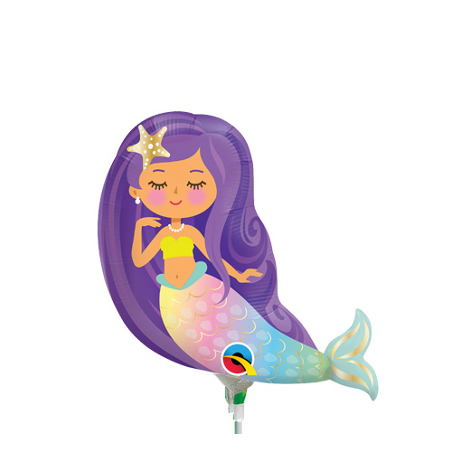 Mini Shape Mermaid 35cm Foil Balloon #12242AF - Each (Inflated, supplied air-filled on stick)