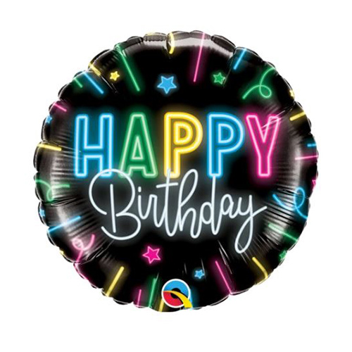 45cm Round Happy Birthday Neon Glow Foil Balloon #12276 - Each (Pkgd.) 