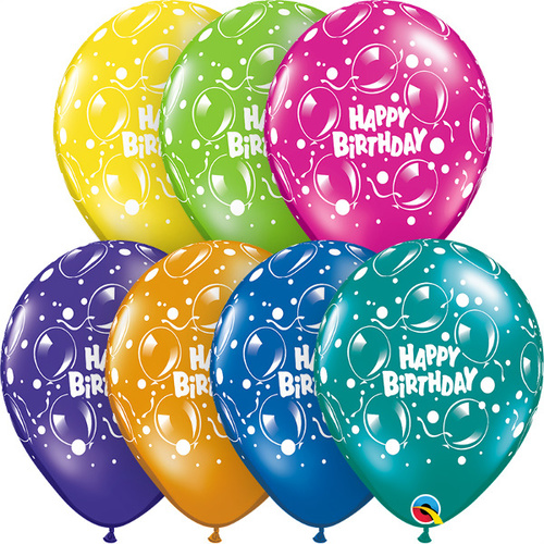 28cm Round Fantasy Assorted Birthday Sparkling Balloons #12570 - Pack of 50 