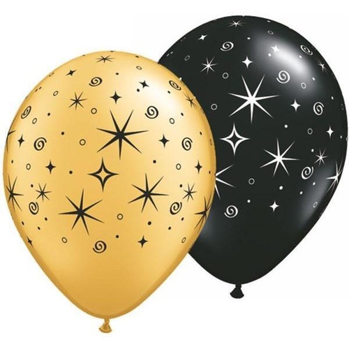 28cm Round Black & Gold Sparkles & Swirls #1257825 - Pack of 25 TEMPORARILY UNAVAILABLE
