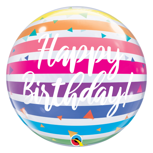 56cm Single Bubble Birthday Bright Rainbow Stripes #13037 - Each (Pkgd.) 