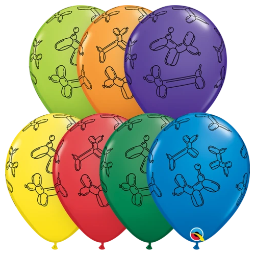 28cm Round Balloon Dogs Carnival Assorted Latex Balloons #1322925 - Pack of 25 