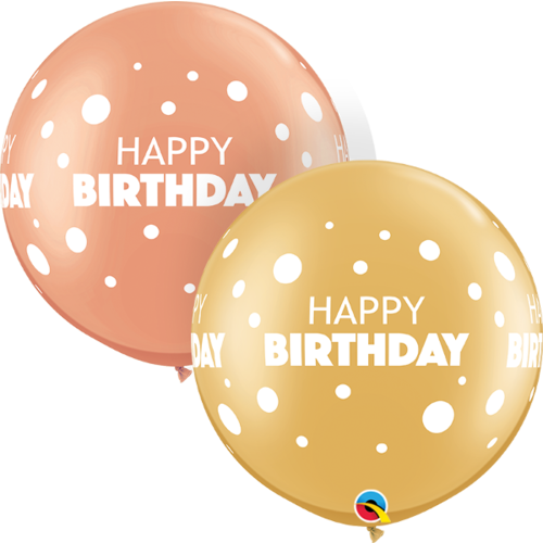 75cm Birthday Big & Little Dots Rose Gold and Gold Latex Balloons #13247 - Pack of 2