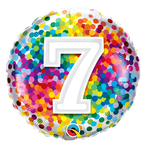 45cm Milestone 07 Rainbow Confetti Foil Balloon #13496 - Each (Pkgd.) 