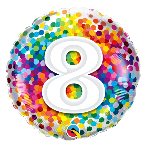 45cm Milestone 08 Rainbow Confetti Foil Balloon #13505 - Each (Pkgd.)