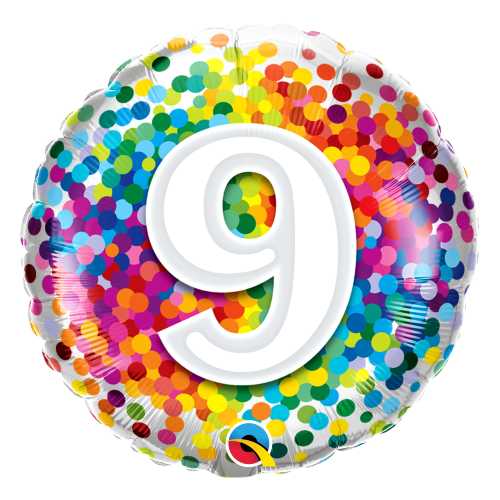 45cm Milestone 09 Rainbow Confetti Foil Balloon #13509 - Each (Pkgd.) 