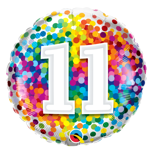 45cm Milestone 11 Rainbow Confetti Foil Balloon #13518 - Each (Pkgd.) 