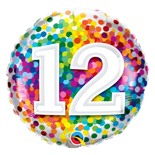 45cm Milestone 12 Rainbow Confetti Foil Balloon #13522 - Each (Pkgd.) 