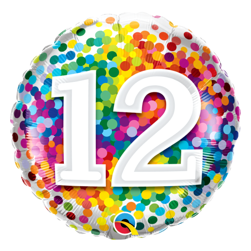 45cm Milestone 12 Rainbow Confetti Foil Balloon #13522 - Each (Pkgd.) TEMPORARILY UNAVAILABLE