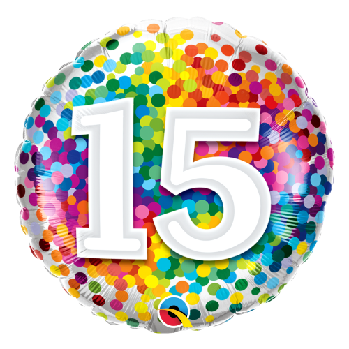 45cm Milestone 15 Rainbow Confetti Foil Balloon #13562 - Each (Pkgd.) 