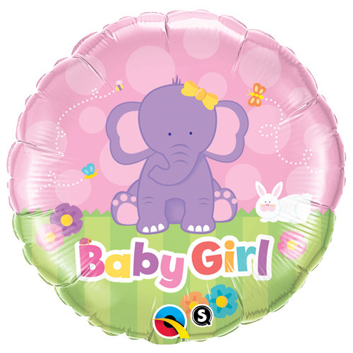 45cm Round Foil Baby Girl Elephant #13929 - Each (Pkgd.) TEMPORARILY UNAVAILABLE