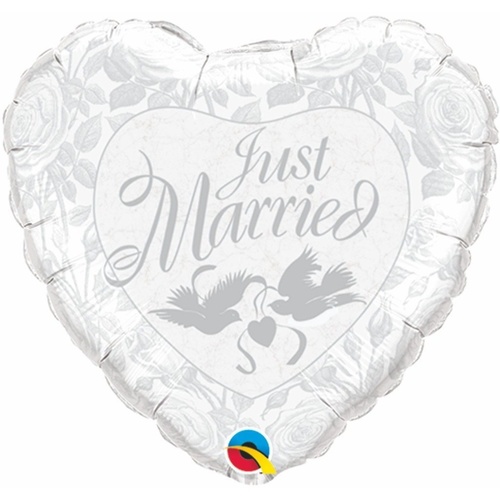 45cm Heart Foil Just Married Pearl White & Silver #14253 - Each (Pkgd.) SPECIAL ORDER ITEM