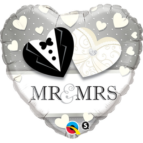 45cm Heart Foil Mr. & Mrs. Wedding #15771 - Each (Pkgd.) 