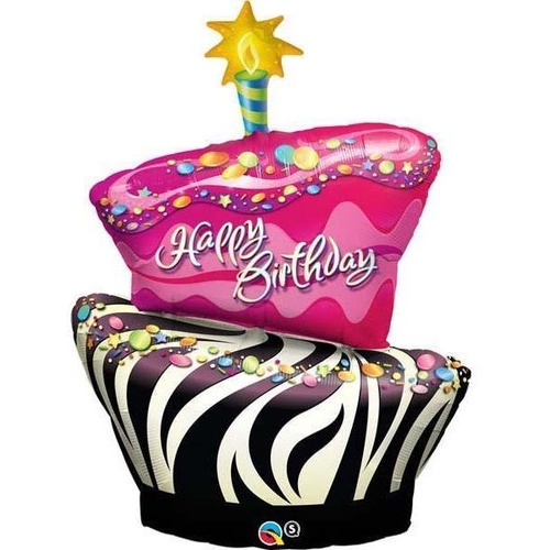 Shape Foil Birthday Funky Zebra Stripe Cake 103cm SW #16081 - Each (pkgd.) 