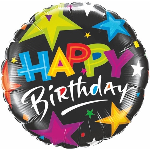 90cm Round Foil Birthday Brilliant Stars Black SW #16118 - Each (pkgd.) SPECIAL ORDER ITEM