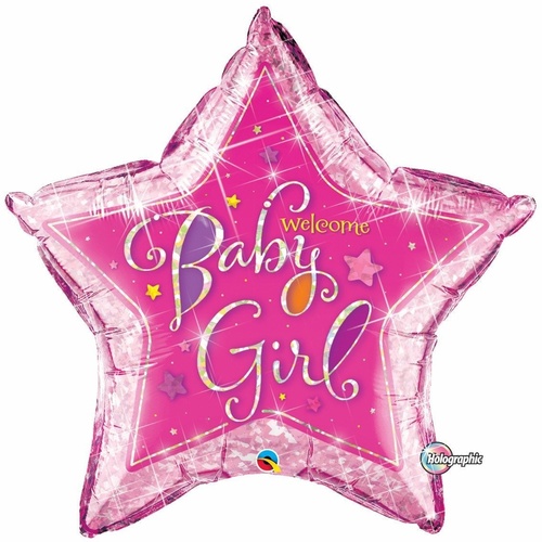 DISC 90cm Star Foil Holographic Welcome Baby Girl Stars SW #16577 - Each (Pkgd.) 