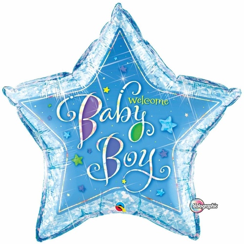 90cm Star Foil Holographic Welcome Baby Boy Stars SW #16614 - Each (Pkgd.) 