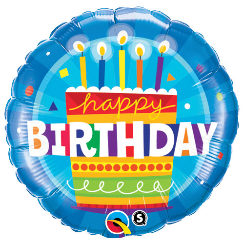45cm Round Foil Birthday Cake Blue #16695 - Each (Pkgd.) 