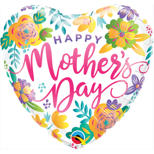 DISC 45cm Heart Foil Mother's Day Spring Floral #17448 - Each (Pkgd.)