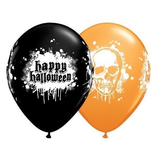 28cm Round Orange & Black Halloween Haunted Skull #18371 - Pack of 50 TEMPORARILY UNAVAILABLE