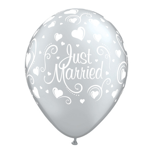 28cm Round Silver Just Married Hearts #1883925 - Pack of 25 