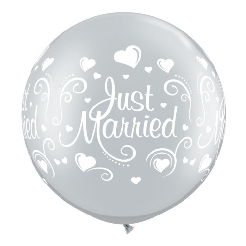 90cm Round Silver Just Married Hearts Wrap #18841 - Pack of 2 SPECIAL ORDER ITEM