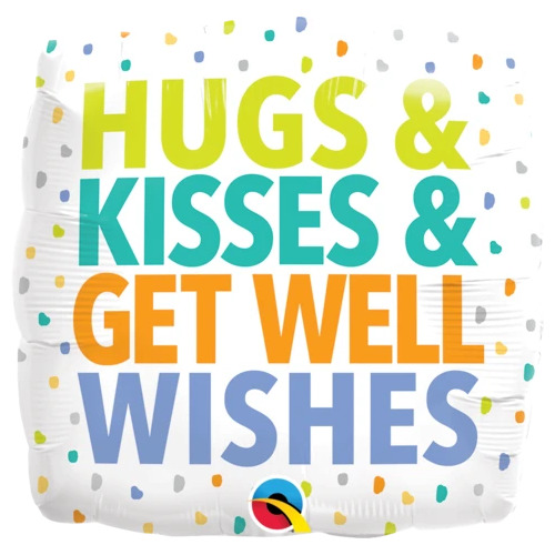 45cm Square Foil Hugs Kisses Get Well Wishes #18858 - Each (Pkgd.) 