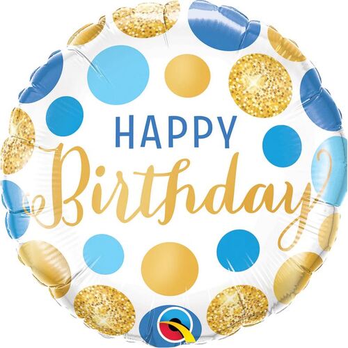 45cm Round Foil Birthday Blue & Gold Dots #18871 - Each (Pkgd.) TEMPORARILY UNAVAILABLE