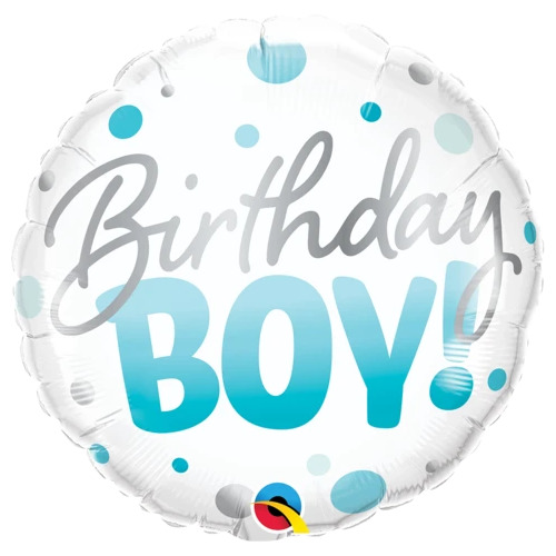 45cm Round Foil Birthday Boy Blue Dots #18874 - Each (Pkgd.)
