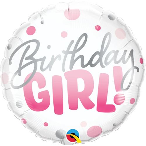 45cm Round Foil Birthday Girl Pink Dots #18877 - Each (Pkgd.) 